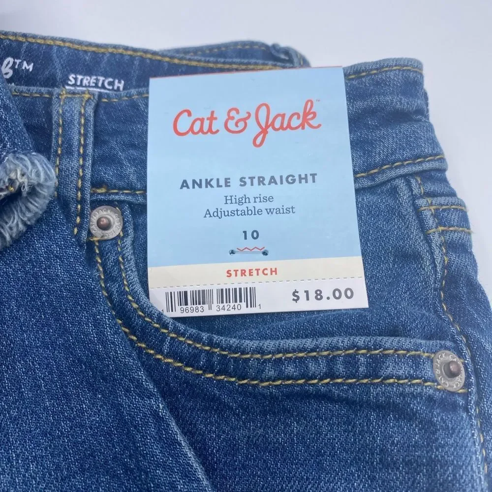 Cat & Jack Girls' High-Rise Ankle Straight Jeans with Front Snap Closure Frayed